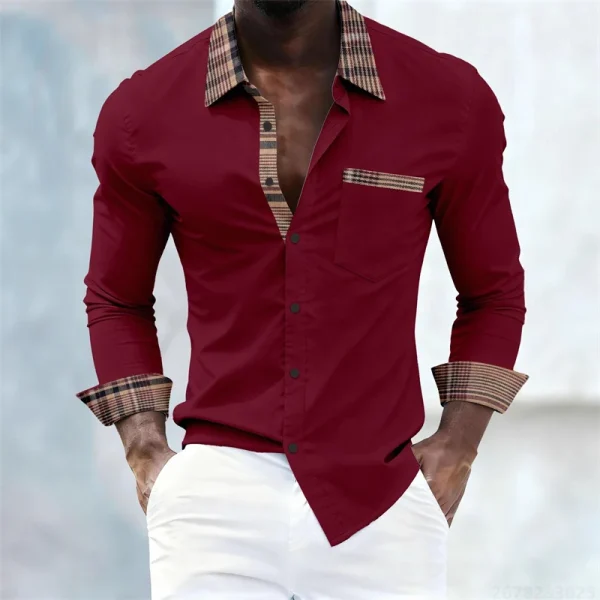 Men's shirt with plaid collar, trendy printed shirt, stylish and casual slim-fit long-sleeved shirt, suitable for everyday wear. - Image 15