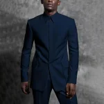 Tailored Man Suit Stand Collar Tuxedo Gentleman Solid Color Outfit Set 2 Piece Suits Smart Casual Daily Office Male Clothing - Image 2