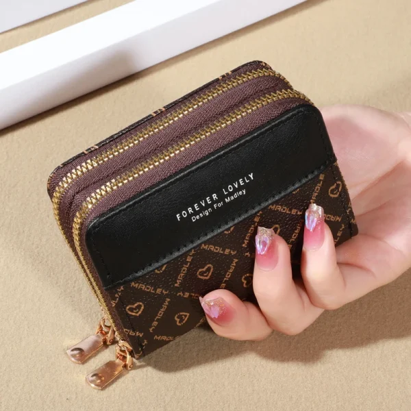 RFID Protection Mini Wallet - Chic Faux Leather with Double Zipper, Multiple Card Slots & Slip Pocket, Compact Classic Clutch - Image 22