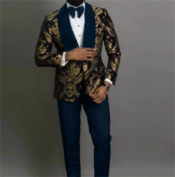 Boys' Navy Blue Floral Prom Suit - Image 4