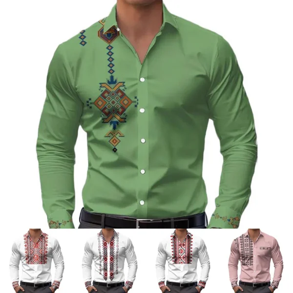 Mens Casual Shirts Long Sleeve Ethnic Style - Image 9