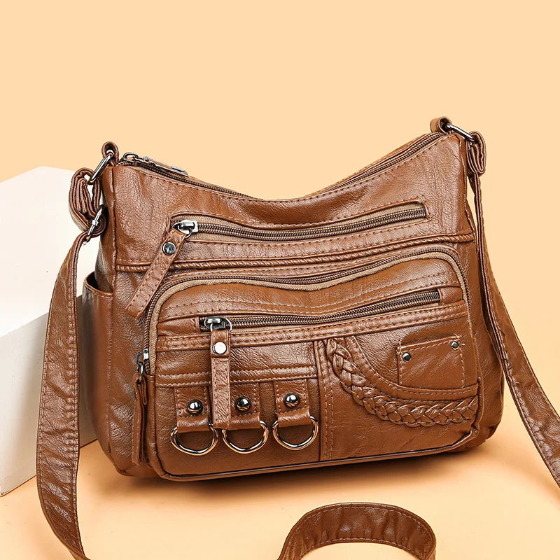 S62cce68a4b3445289f2e95a978b4a5aeq.webp Vintage PU Crossbody Bag, Retro Multi Layer Shoulder Bag, Women's Fashion Handbag & Purse, Female Work Travel Messenger Bag - Image 1
