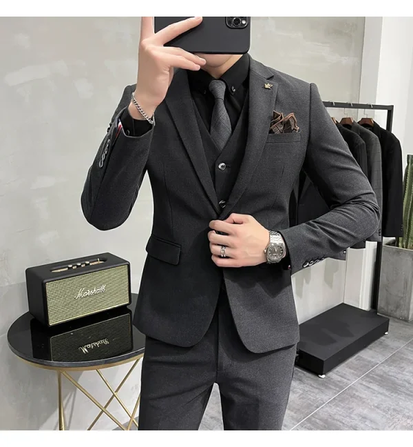 ( Jacket + Vest + Pants ) High-end Brand Boutique Fashion Solid Color Mens Casual Business Suit 3Piece Set Groom Wedding Dress - Image 26
