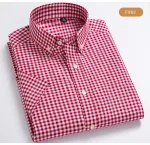 Plaid Checkered Short Sleeve 100% Cotton Shirt Button - Image 26