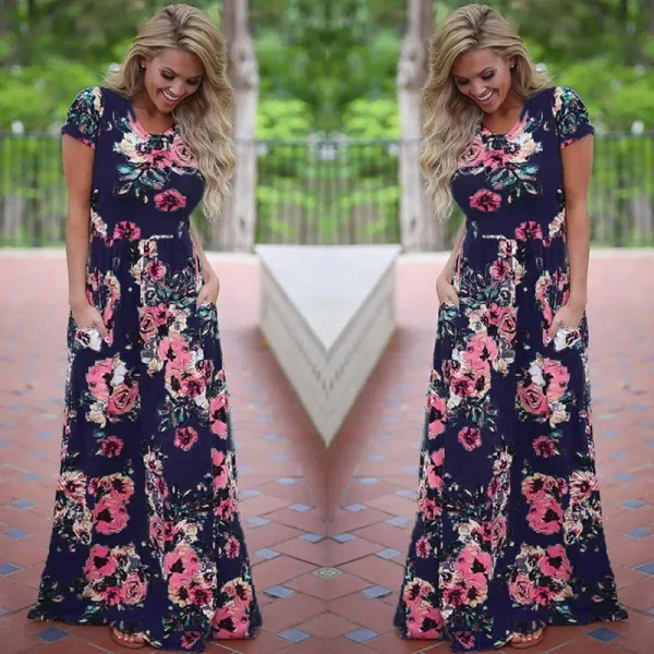 Summer Maxi Dress Women Floral Print Boho Beach Dress - Image 11