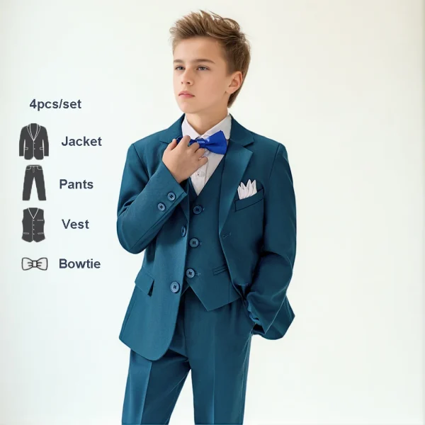 Boys' High-End Forest Green 4-Piece Suit Set - Image 11
