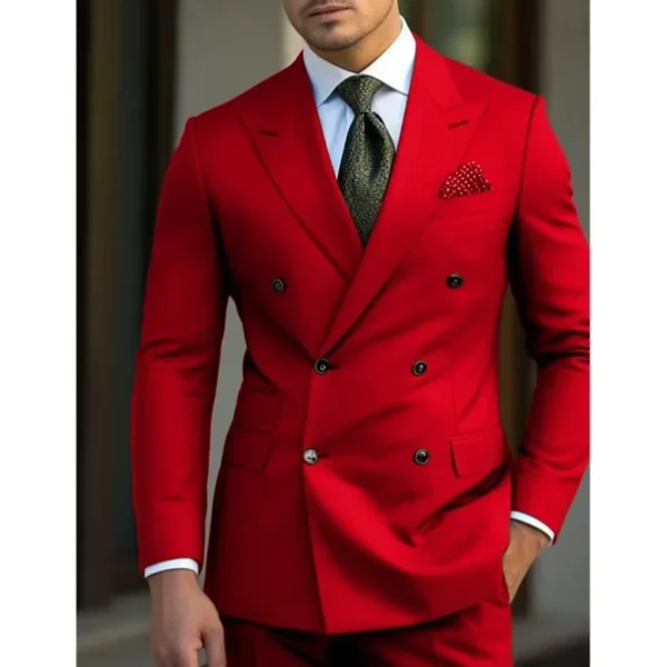 man 2 piece outfit set Pointed collar high-quality slim jackets men's suit with peak lapel for wedding Summer beach - Image 5