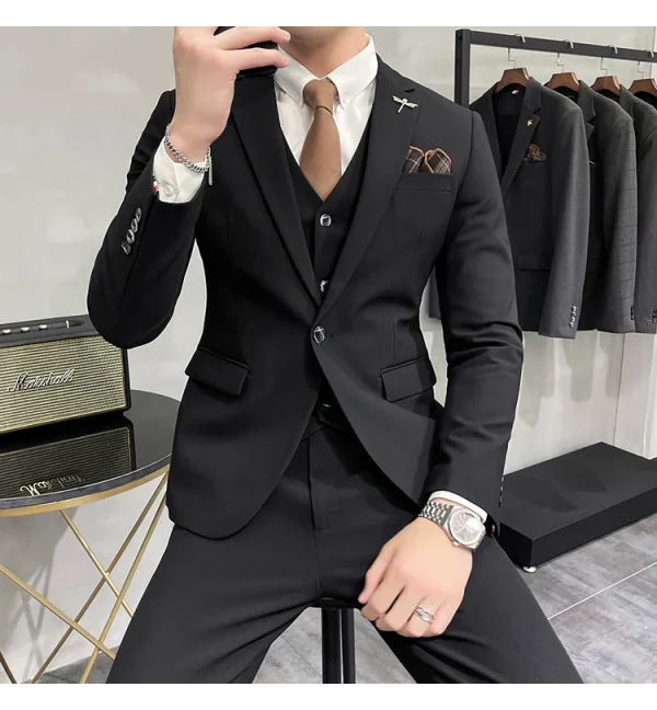 ( Jacket + Vest + Pants ) High-end Brand Boutique Fashion Solid Color Mens Casual Business Suit 3Piece Set Groom Wedding Dress - Image 48