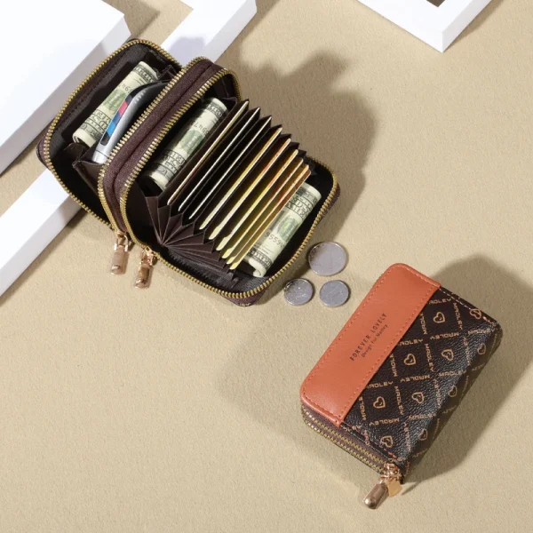 RFID Protection Mini Wallet - Chic Faux Leather with Double Zipper, Multiple Card Slots & Slip Pocket, Compact Classic Clutch - Image 18