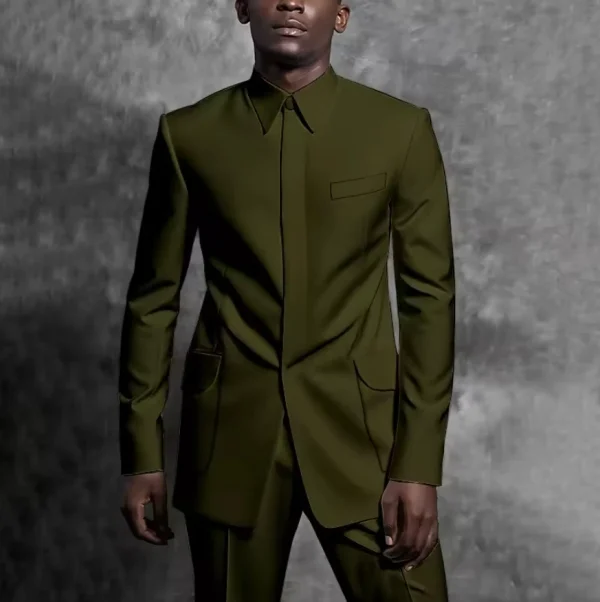 Tailored Man Suit Stand Collar Tuxedo Gentleman Solid Color Outfit Set 2 Piece Suits Smart Casual Daily Office Male Clothing - Image 13