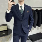 ( Jacket + Vest + Pants ) High-end Brand Boutique Fashion Solid Color Mens Casual Business Suit 3Piece Set Groom Wedding Dress - Image 9