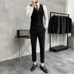 ( Jacket + Vest + Pants ) High-end Brand Boutique Fashion Solid Color Mens Casual Business Suit 3Piece Set Groom Wedding Dress - Image 5