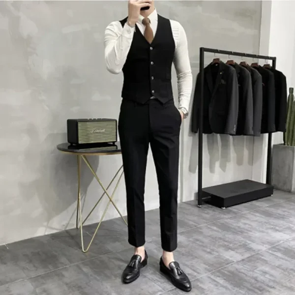 ( Jacket + Vest + Pants ) High-end Brand Boutique Fashion Solid Color Mens Casual Business Suit 3Piece Set Groom Wedding Dress - Image 5