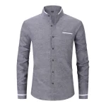 Men Shirt Long Sleeve Stand Oxford - Image 5