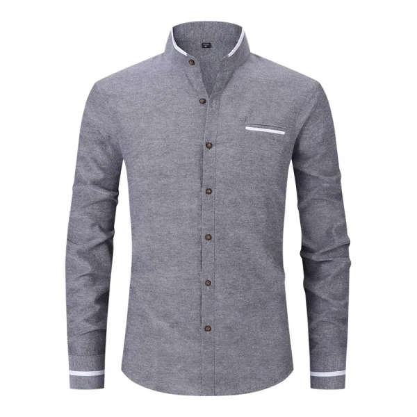Men Shirt Long Sleeve Stand Oxford - Image 5