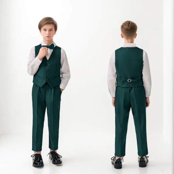 Boys' High-End Forest Green 4-Piece Suit Set - Image 5