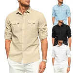 Men's Double Pocket Linen Long Sleeved Shi