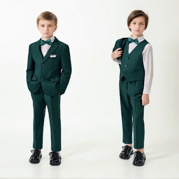 Boys' High-End Forest Green 4-Piece Suit Set - Image 3