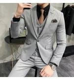 ( Jacket + Vest + Pants ) High-end Brand Boutique Fashion Solid Color Mens Casual Business Suit 3Piece Set Groom Wedding Dress - Image 40