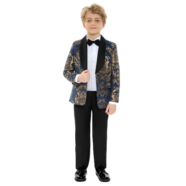 Boys' Navy Blue Floral Prom Suit - Image 8