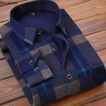 2025 Men's Winter Warm Long Sleeve Plaid Shirts Flannel Fur Lined Thick Formal Shirts Fleece Casual Shirt for Men Dress Shirts - Image 5