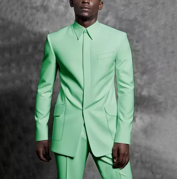 Tailored Man Suit Stand Collar Tuxedo Gentleman Solid Color Outfit Set 2 Piece Suits Smart Casual Daily Office Male Clothing - Image 19