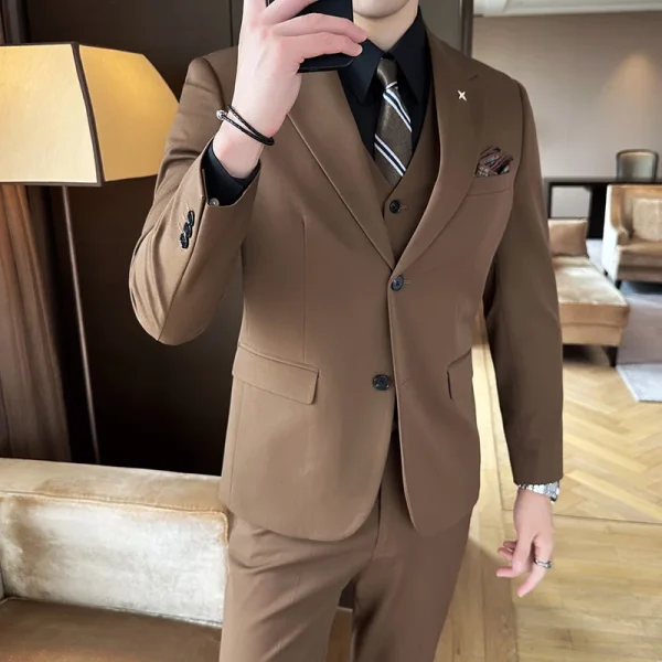 ( Jacket + Vest + Pants ) High-end Brand Boutique Fashion Solid Color Mens Casual Business Suit 3Piece Set Groom Wedding Dress - Image 8