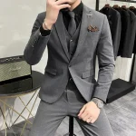 ( Jacket + Vest + Pants ) High-end Brand Boutique Fashion Solid Color Mens Casual Business Suit 3Piece Set Groom Wedding Dress - Image 7