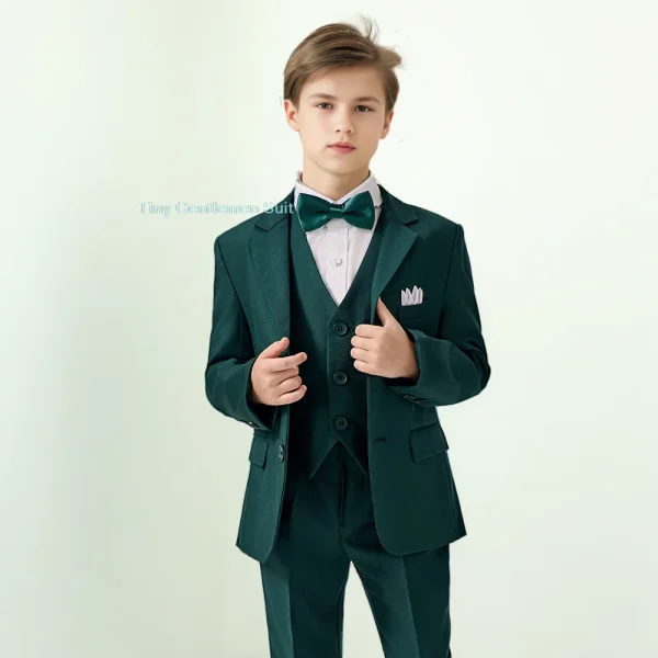Boys' High-End Forest Green 4-Piece Suit Set - Image 19