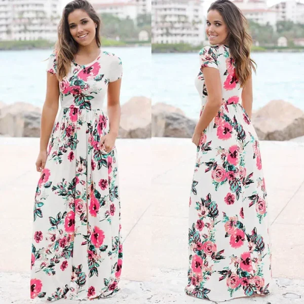Summer Maxi Dress Women Floral Print Boho Beach Dress - Image 10