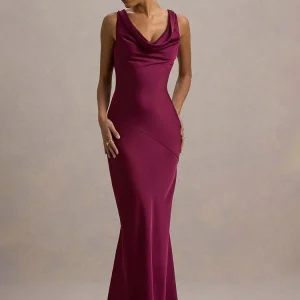 XIAOTANG Satin Cowl Neck Maxi Dress