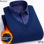 2026 Men's Winter Warm Shirts Thickened Fake Two-piece Shirts Male High-quality Shirts Men's Warm Clothes Shirt Pullovers Tops - Image 6