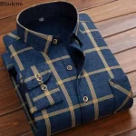 2025 Men's Winter Warm Long Sleeve Plaid Shirts Flannel Fur Lined Thick Formal Shirts Fleece Casual Shirt for Men Dress Shirts - Image 2