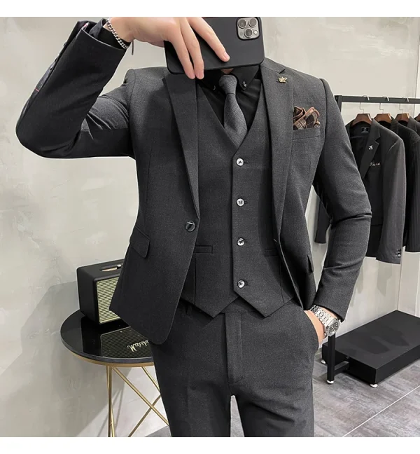( Jacket + Vest + Pants ) High-end Brand Boutique Fashion Solid Color Mens Casual Business Suit 3Piece Set Groom Wedding Dress - Image 25