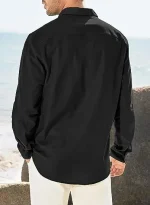 Men's Double Pocket Linen Long Sleeved Shi - Image 9