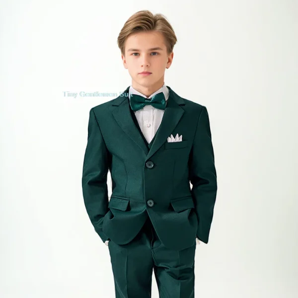 Boys' High-End Forest Green 4-Piece Suit Set - Image 16
