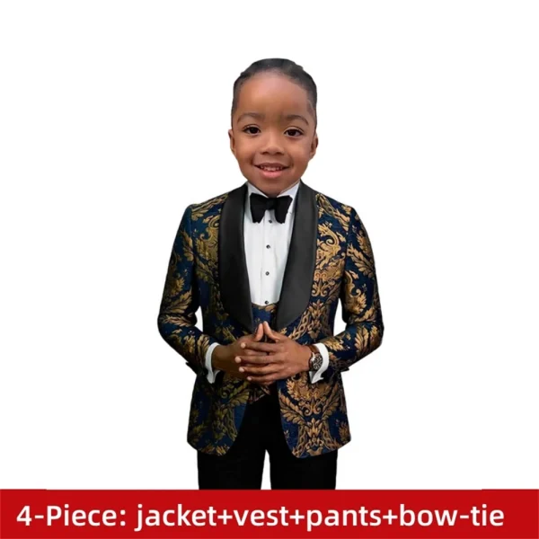 Boys' Navy Blue Floral Prom Suit - Image 10