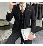 ( Jacket + Vest + Pants ) High-end Brand Boutique Fashion Solid Color Mens Casual Business Suit 3Piece Set Groom Wedding Dress - Image 50