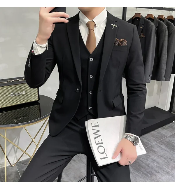 ( Jacket + Vest + Pants ) High-end Brand Boutique Fashion Solid Color Mens Casual Business Suit 3Piece Set Groom Wedding Dress - Image 50
