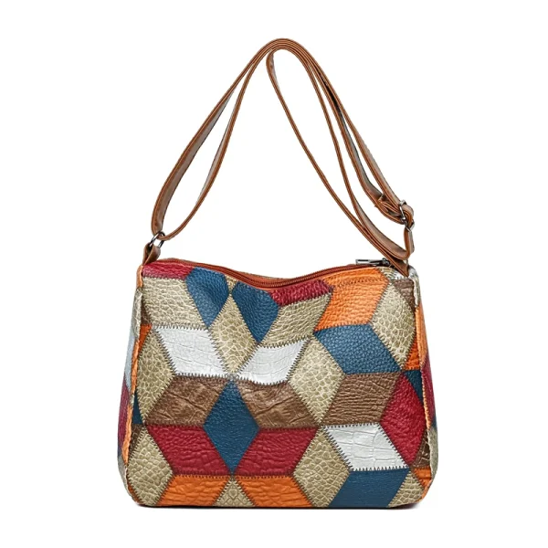 Women's  Crossbody Shoulder Bag, Lightweight Geometric Pattern, Multi-Layer Design, Secure Zipper Closure, Colorful Accessories - Image 2