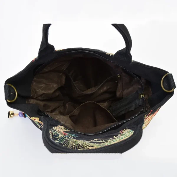Ethnic Style Sequins Tote Bag, Peacock Embroidery Handbags, Vintage Canvas Crossbody Bag - Image 5