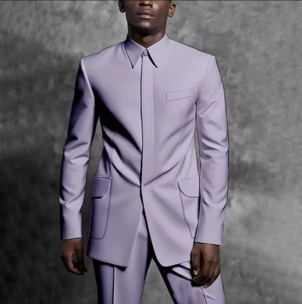 Tailored Man Suit Stand Collar Tuxedo Gentleman Solid Color Outfit Set 2 Piece Suits Smart Casual Daily Office Male Clothing - Image 18