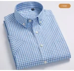 Plaid Checkered Short Sleeve 100% Cotton Shirt Button - Image 28
