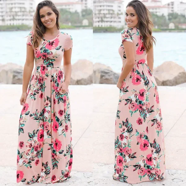 Summer Maxi Dress Women Floral Print Boho Beach Dress - Image 14