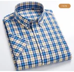 Plaid Checkered Short Sleeve 100% Cotton Shirt Button - Image 36