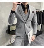 ( Jacket + Vest + Pants ) High-end Brand Boutique Fashion Solid Color Mens Casual Business Suit 3Piece Set Groom Wedding Dress - Image 43