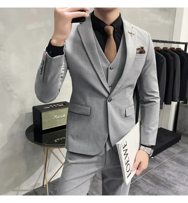 ( Jacket + Vest + Pants ) High-end Brand Boutique Fashion Solid Color Mens Casual Business Suit 3Piece Set Groom Wedding Dress - Image 43