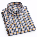 Plaid Checkered Short Sleeve 100% Cotton Shirt Button - Image 17