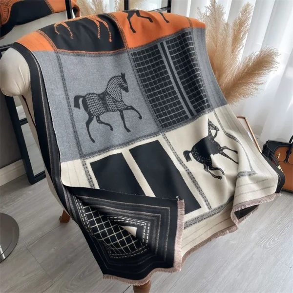New Hot Winter Scarf Women Soft Cashmere Warm Pashmina Plaid Horse Print Scarves Wraps Thick Shawl Bufandas Tassel Stoles Hijabs - Image 4