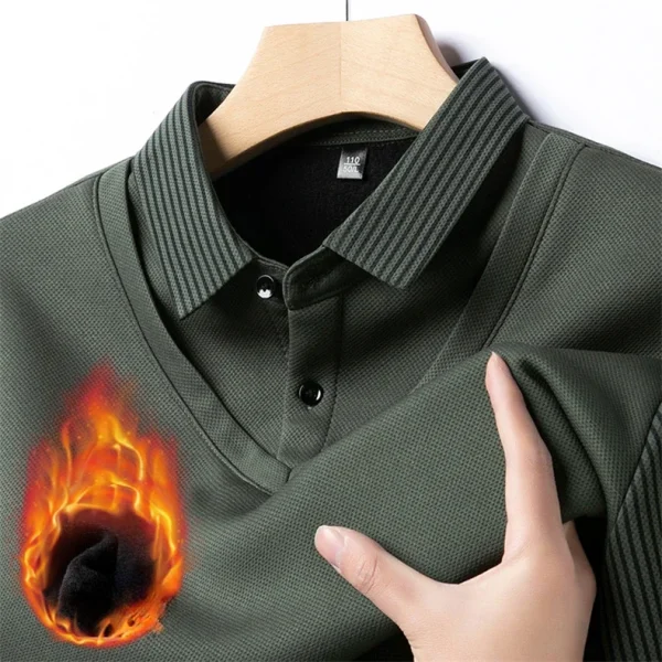 Long Sleeve T-shirt Shirts Winter Fleece Male Lapel Fake Two-piece Striped Regular Fit Thick Plush Warm Knitted Pullover Men Top - Image 34